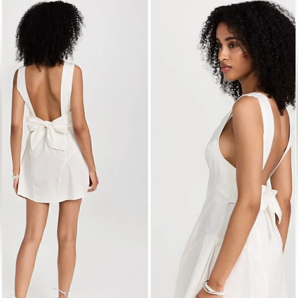 NWOT Free People Eye Catching Mini Dress Sleeveless Open Back Bow V Neck L